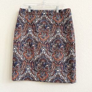 J. CREW Paisley Print Pencil Skirt‎ Career Suiting Sz 0 $128 Orange Blue Multi